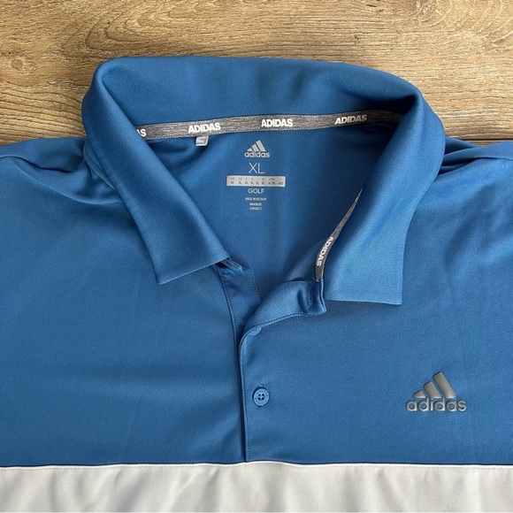 Adidas GOLF Polo Athletic Shirt Men's Sz XL Blue White and Gray Breathable - Picture 2 of 7